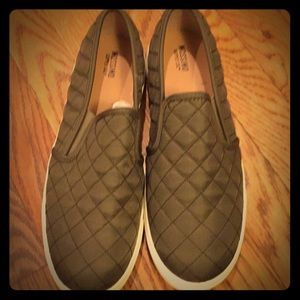 Olive Green Quilted slip-ons.